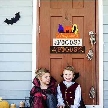 CIOEY Halloween Door Hanging Sign Spooky Hocus Pocus Wall Sign Plaque for Indoor Outdoor Decor Home School Office Haunted House Yard Decorative Signs Halloween Party Decoration