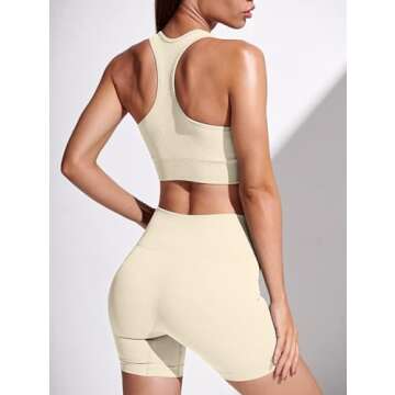 QCHENG Womens 4 Piece Outfits Ribbed Seamless Spaghetti Strap Sports Bra One Shoulder Tops High Waist Shorts Leggings Set