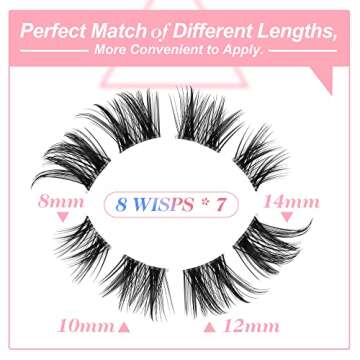 Cluster Lashes 56 Wisps DIY Lashes Natural Look Cat Eye Clear Band Mink Lashes Pack Wispy Fluffy 3D Curl False Eyelashes by ALICE