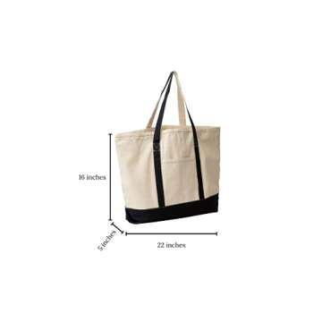 Extra Large Canvas Tote Bags with Zipper - 22 Inch Heavy Duty, Premium Zippered Tote Bag - Zip Top, ...