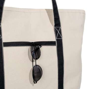 Extra Large Canvas Tote Bags with Zipper - 22 Inch Heavy Duty, Premium Zippered Tote Bag - Zip Top, 100% Organic Cotton, Sturdy, Washable Multipurpose Canvas Shopping Bag