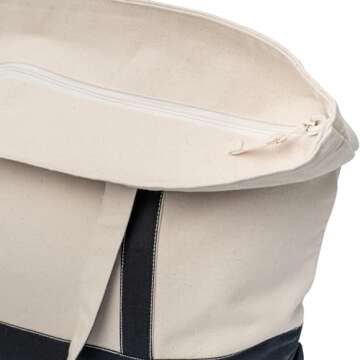 Extra Large Canvas Tote Bags with Zipper - 22 Inch Heavy Duty, Premium Zippered Tote Bag - Zip Top, 100% Organic Cotton, Sturdy, Washable Multipurpose Canvas Shopping Bag