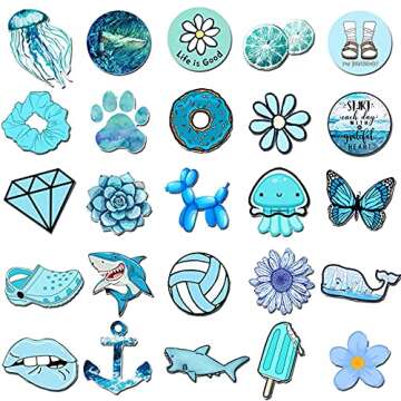 KASENSEN Vinyl Blue Stickers for Teens, 53Pcs Cute Stickers for Water Bottle Laptop Computer Phone Skateboard, Decal for Teens and Adults (Blue)