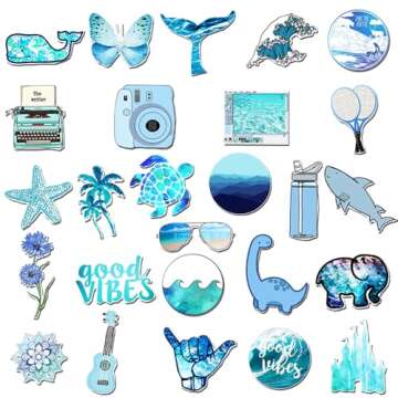 KASENSEN Vinyl Blue Stickers for Teens, 53Pcs Cute Stickers for Water Bottle Laptop Computer Phone Skateboard, Decal for Teens and Adults (Blue)