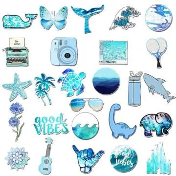 KASENSEN Vinyl Blue Stickers for Teens, 53Pcs Cute Stickers for Water Bottle Laptop Computer Phone Skateboard, Decal for Teens and Adults (Blue)