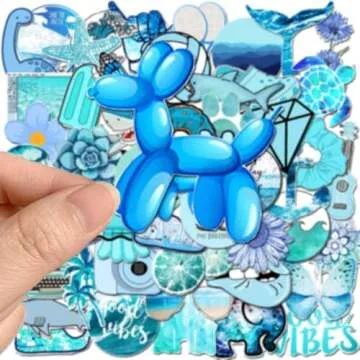 KASENSEN Vinyl Blue Stickers for Teens, 53Pcs Cute Stickers for Water Bottle Laptop Computer Phone Skateboard, Decal for Teens and Adults (Blue)