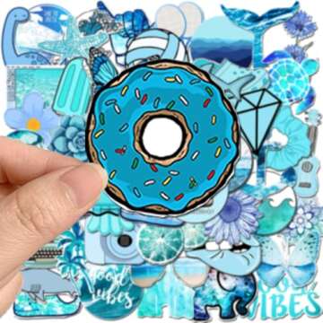 KASENSEN Vinyl Blue Stickers for Teens, 53Pcs Cute Stickers for Water Bottle Laptop Computer Phone Skateboard, Decal for Teens and Adults (Blue)