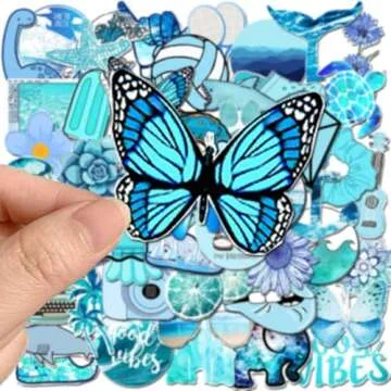KASENSEN Vinyl Blue Stickers for Teens, 53Pcs Cute Stickers for Water Bottle Laptop Computer Phone Skateboard, Decal for Teens and Adults (Blue)