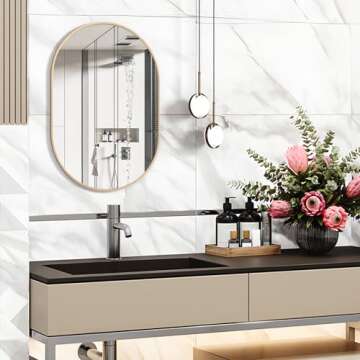NEUWEABY Oval Bathroom Mirror Capsule Wall Vanity Mirror, 20"x30" Pill Mirrors Wall Mounted Mirror, Large Modern Mirror with Gold Metal Frame, Decor for Entryway, Bedroom, Living Room