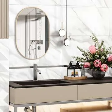 NEUWEABY Oval Bathroom Mirror Capsule Wall Vanity Mirror, 20"x30" Pill Mirrors Wall Mounted Mirror, Large Modern Mirror with Gold Metal Frame, Decor for Entryway, Bedroom, Living Room