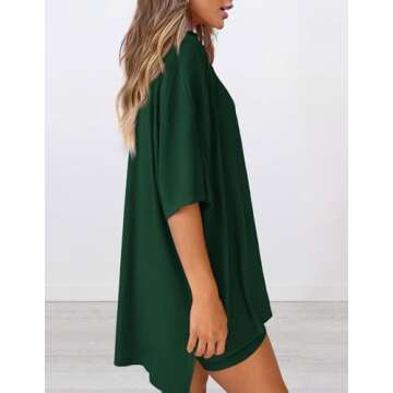 PRETTYGARDEN Women's Two Piece Lounge Set 2025 Summer Casual Oversized Shirts Biker Shorts Matching Airport Travel Outfit (Dark Green,X-Large)