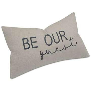 EURASIA DECOR Be Our Guest Embroidered Lumbar Decorative Accent Pillow Cover - Entryway, Guestroom, Living Room - 12x20 Inches, Linen