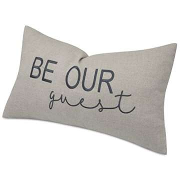 EURASIA DECOR Be Our Guest Embroidered Lumbar Decorative Accent Pillow Cover - Entryway, Guestroom, Living Room - 12x20 Inches, Linen
