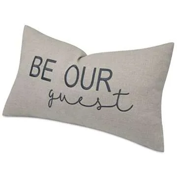 EURASIA DECOR Be Our Guest Embroidered Lumbar Decorative Accent Pillow Cover - Entryway, Guestroom, Living Room - 12x20 Inches, Linen