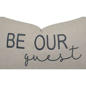 EURASIA DECOR Be Our Guest Embroidered Lumbar Decorative Accent Pillow Cover - Entryway, Guestroom, Living Room - 12x20 Inches, Linen
