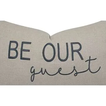 EURASIA DECOR Be Our Guest Embroidered Lumbar Decorative Accent Pillow Cover - Entryway, Guestroom, Living Room - 12x20 Inches, Linen