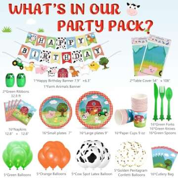 WERNNSAI Farm Birthday Party Supplies - 153PCS Barnyard Animals Party Decorations for Kids Birthday ...