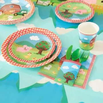 WERNNSAI Farm Birthday Party Supplies - 153PCS Barnyard Animals Party Decorations for Kids Birthday Banner Balloons Tablecloth Plates Cups Napkins Spoons Forks Cutlery Utensils Serves 16 Guests