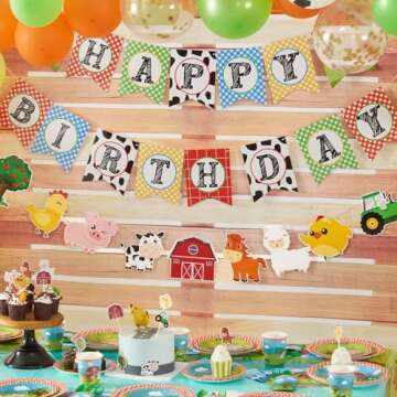 WERNNSAI Farm Birthday Party Supplies - 153PCS Barnyard Animals Party Decorations for Kids Birthday Banner Balloons Tablecloth Plates Cups Napkins Spoons Forks Cutlery Utensils Serves 16 Guests