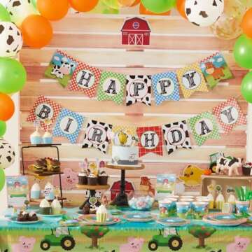 WERNNSAI Farm Birthday Party Supplies - 153PCS Barnyard Animals Party Decorations for Kids Birthday Banner Balloons Tablecloth Plates Cups Napkins Spoons Forks Cutlery Utensils Serves 16 Guests