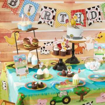 WERNNSAI Farm Birthday Party Supplies - 153PCS Barnyard Animals Party Decorations for Kids Birthday Banner Balloons Tablecloth Plates Cups Napkins Spoons Forks Cutlery Utensils Serves 16 Guests