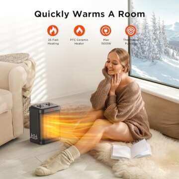1500W Space Heater, Portable Ceramic Small Space Heater for Indoor Use, Overheated & Tip-Over Safety...
