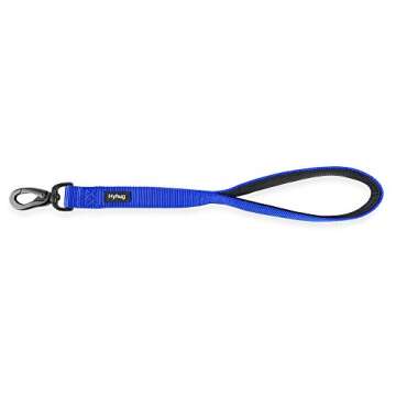 Hyhug Durable and Comfy 18'' Nylon Short Leash with Super Soft Neoprene Lined Handle for Large Medium Boy and Girl Dogs - Daily Use Walking and Professional Training. (Bright Blue)