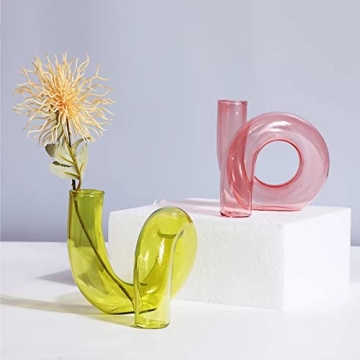 Clear Twist Pipe-Shaped Ceramic Flower Vase, Scandinavian Design Modern Glass Bud Vase, Minimalist Abstraction Vases, for Home Living Room Office Decor Centerpieces (Color : Green)