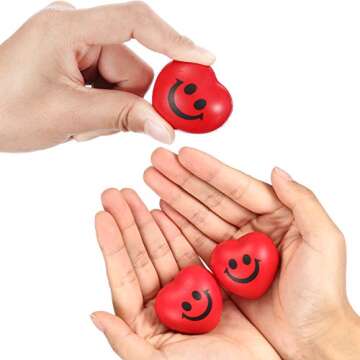 30 Pieces Heart Stress Balls, Smile Funny Face Stress Balls, Mini Foam Ball, Stress Relief Smile Balls for School Carnival Reward, Valentine Party Bag Gift Fillers (Red)