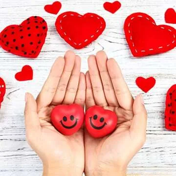 30 Pieces Heart Stress Balls, Smile Funny Face Stress Balls, Mini Foam Ball, Stress Relief Smile Balls for School Carnival Reward, Valentine Party Bag Gift Fillers (Red)