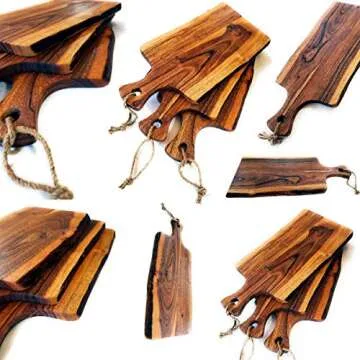 Acacia Charcuterie Board with Natural Live Edge & Handle - Wood Cheese Board - Decorative Wooden Serving & Cutting Board - Housewarming, Mothers Day, New Home & Wedding Gifts (18” x 8”)