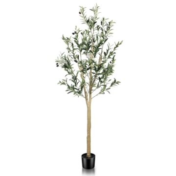 LYERSE 5ft(60") Olive Tree Artificial Indoor, Fake Potted Olive Tree with Planter Large Faux Olive B...