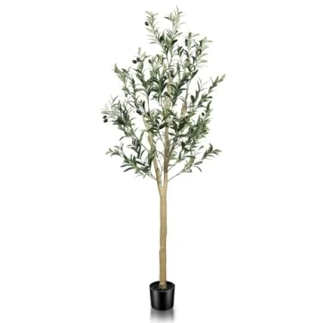 LYERSE 5ft(60") Olive Tree Artificial Indoor, Fake Potted Olive Tree with Planter Large Faux Olive B...
