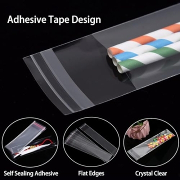 Yotelab Self Sealing Cellophane Bags, Pretzel Rod Bags, 2x10 Inch Clear Resealable Cellophane Bags Self Adhesive,100 Pcs