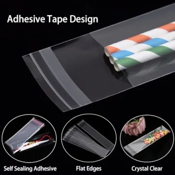 Yotelab Self Sealing Cellophane Bags, Pretzel Rod Bags, 2x10 Inch Clear Resealable Cellophane Bags Self Adhesive,100 Pcs