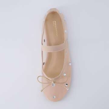 CUSHIONAIRE Women's Elegant Rhinestone mesh Bow Flat with +Memory Foam and Wide Widths Available, Nude Embellish 6