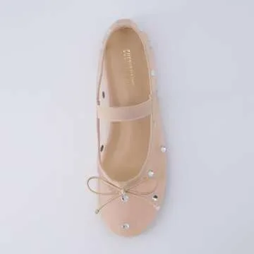 CUSHIONAIRE Women's Elegant Rhinestone mesh Bow Flat with +Memory Foam and Wide Widths Available, Nude Embellish 6