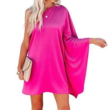 Elegant Womens Midi Formal Wedding Guest Dress in Hot Pink