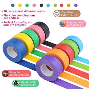 Colored Masking Tape, Rainbow Colors Painters Tape Colorful Craft Art Paper Tape for Kids Labeling A...