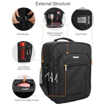 Makeup Backpack Makeup Artist Bag Professional Makeup Bag Extra Large Makeup Case Travel Train Case Storage Organizer Large Capacity Cosmetic Case with 4 Small Bag (Black, Large)