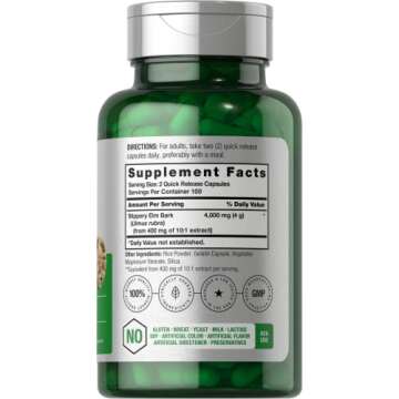 Horbäach Slippery Elm Bark Capsules - 200 Count for Wellness & Digestive Support