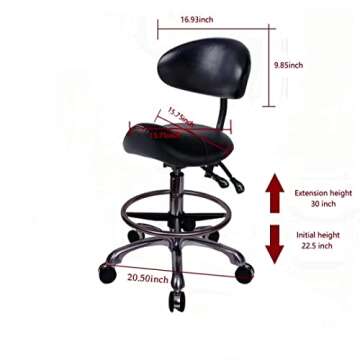 MWOSEN Saddle Stool Chair with Backrest and Foot Ring, Ergonomic Rolling Esthetician Seat for Salon,...