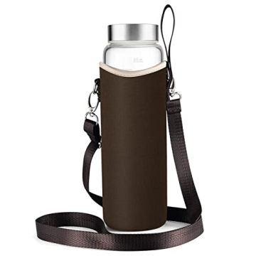 Sursip 32 oz Glass Water Bottle with Nylon Sleeve and Measurements