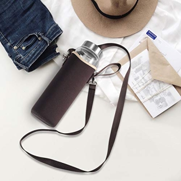 Sursip 32 oz Glass Water Bottle with Nylon Sleeve and Measurements