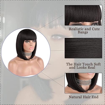 eNilecor Short Black Bob Wig for Parties & Cosplay