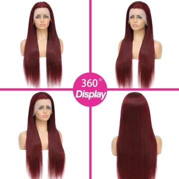 ULRICA Burgundy Lace Front Wigs Human Hair Wigs for Black Women 13x4 HD Lace Front Wigs Human Hair Pre Plucked Red Lace Front Wigs Human Hair Straight Lace Front Wigs Human Hair Burgundy Wig 20 Inch