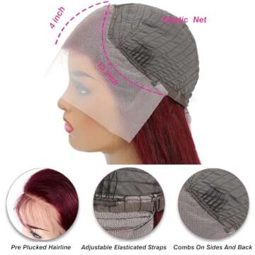 ULRICA Burgundy Lace Front Wigs Human Hair Wigs for Black Women 13x4 HD Lace Front Wigs Human Hair Pre Plucked Red Lace Front Wigs Human Hair Straight Lace Front Wigs Human Hair Burgundy Wig 20 Inch