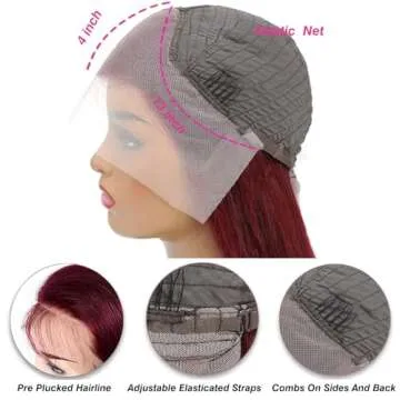 ULRICA Burgundy Lace Front Wigs Human Hair Wigs for Black Women 13x4 HD Lace Front Wigs Human Hair Pre Plucked Red Lace Front Wigs Human Hair Straight Lace Front Wigs Human Hair Burgundy Wig 20 Inch