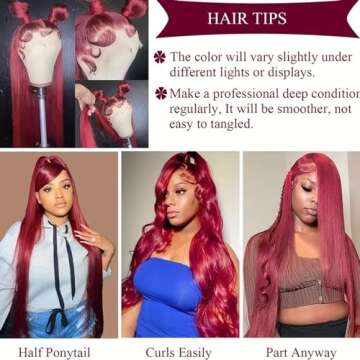 ULRICA Burgundy Lace Front Wigs Human Hair Wigs for Black Women 13x4 HD Lace Front Wigs Human Hair Pre Plucked Red Lace Front Wigs Human Hair Straight Lace Front Wigs Human Hair Burgundy Wig 20 Inch