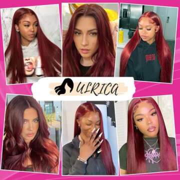 ULRICA Burgundy Lace Front Wigs Human Hair Wigs for Black Women 13x4 HD Lace Front Wigs Human Hair Pre Plucked Red Lace Front Wigs Human Hair Straight Lace Front Wigs Human Hair Burgundy Wig 20 Inch